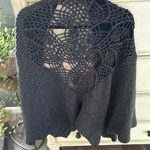 Free People Charcoal Grey Shawl Cape Poncho Wrap One Size